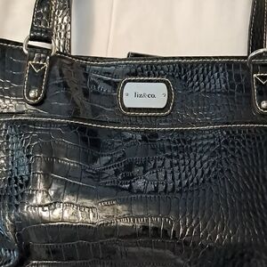 Liz & Co. Glossy Black Croc-Embossed Shoulder Bag